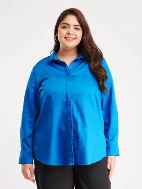 Cotton Placket Detail Shirt - Royal Blue