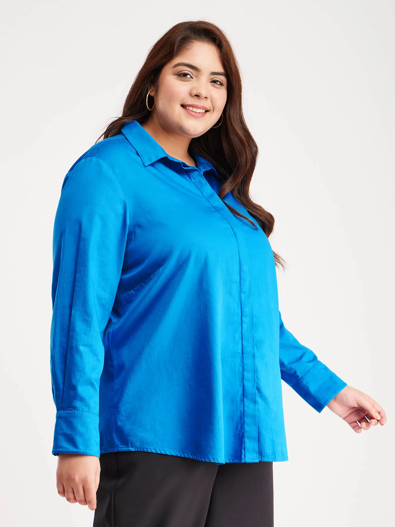 Cotton Placket Detail Shirt - Royal Blue