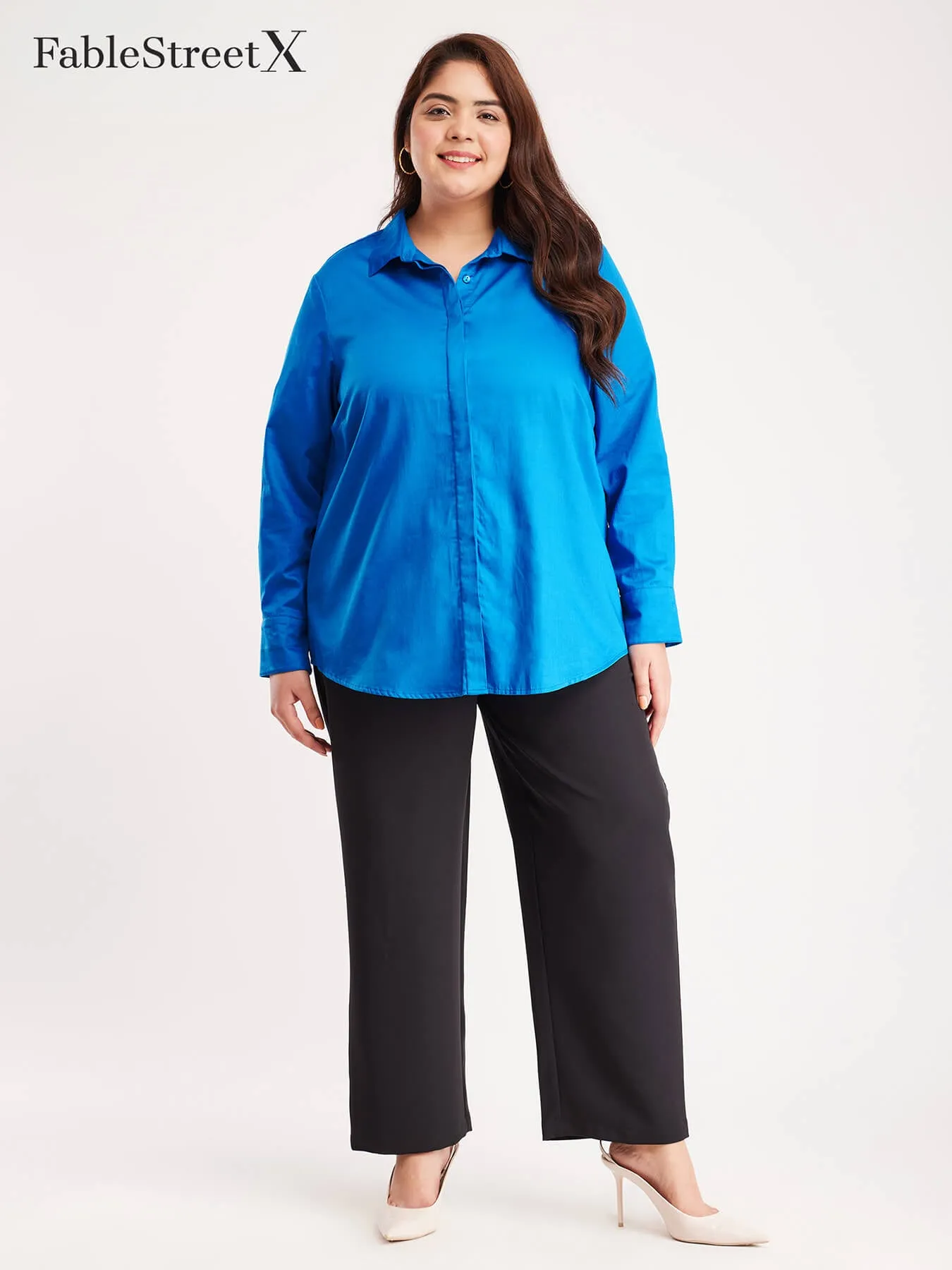 Cotton Placket Detail Shirt - Royal Blue
