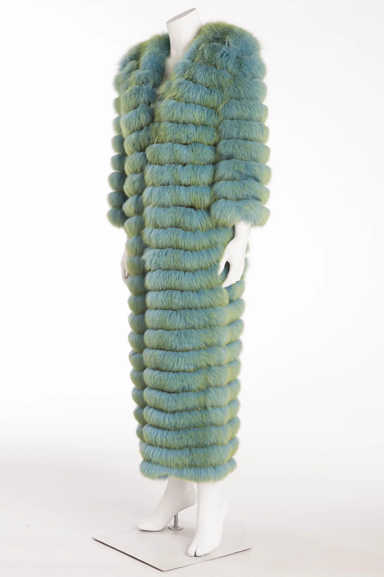 Dolce & Gabbana - Long Green and Blue Natural Fur Coat- IT 40