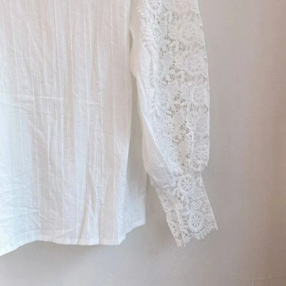 Elegant Lace Tops Embroidery Hollow Out Solid Stand Collar Female Tunic Plus Size Petal Sleeve Spring Womens Tops And Blouses