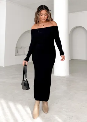 Eliora Off Shoulder Knit Maxi Dress - Black