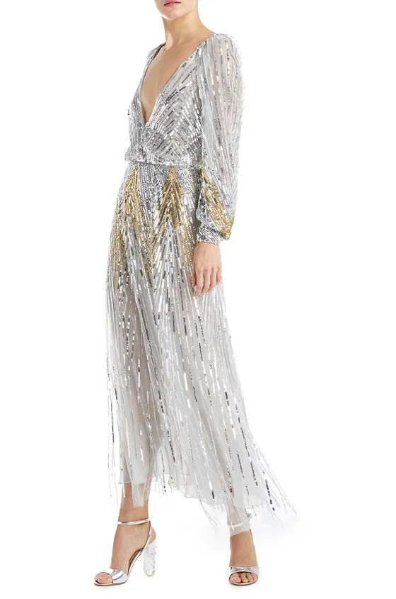 Embroidered V-Neck Midi Dress