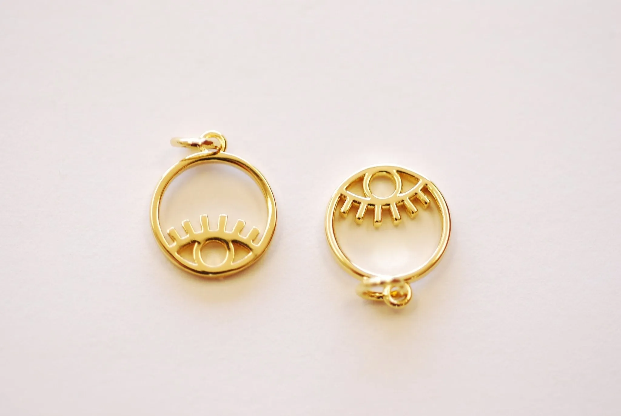 Evil Eye Wholesale Flat Circle Disc Charm - Eye of Ra Hamsa Yoga Ohm Eye of Truth 16K Plated over Brass HarperCrown Charms B271