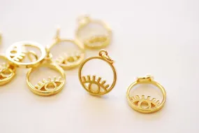 Evil Eye Wholesale Flat Circle Disc Charm - Eye of Ra Hamsa Yoga Ohm Eye of Truth 16K Plated over Brass HarperCrown Charms B271