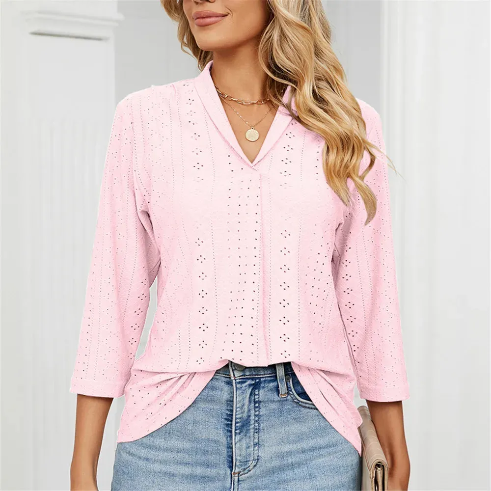 Fashion Woman Blouse Shirts For Women Clothes Half Sleeve V Neck  Female Tops White Green Purple Women's Autumn Clothing