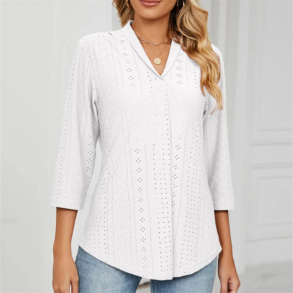 Fashion Woman Blouse Shirts For Women Clothes Half Sleeve V Neck  Female Tops White Green Purple Women's Autumn Clothing