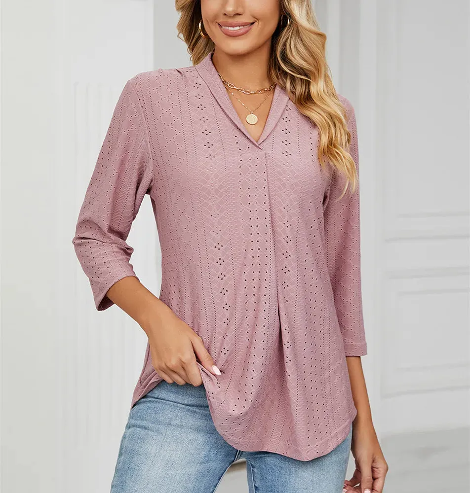 Fashion Woman Blouse Shirts For Women Clothes Half Sleeve V Neck  Female Tops White Green Purple Women's Autumn Clothing