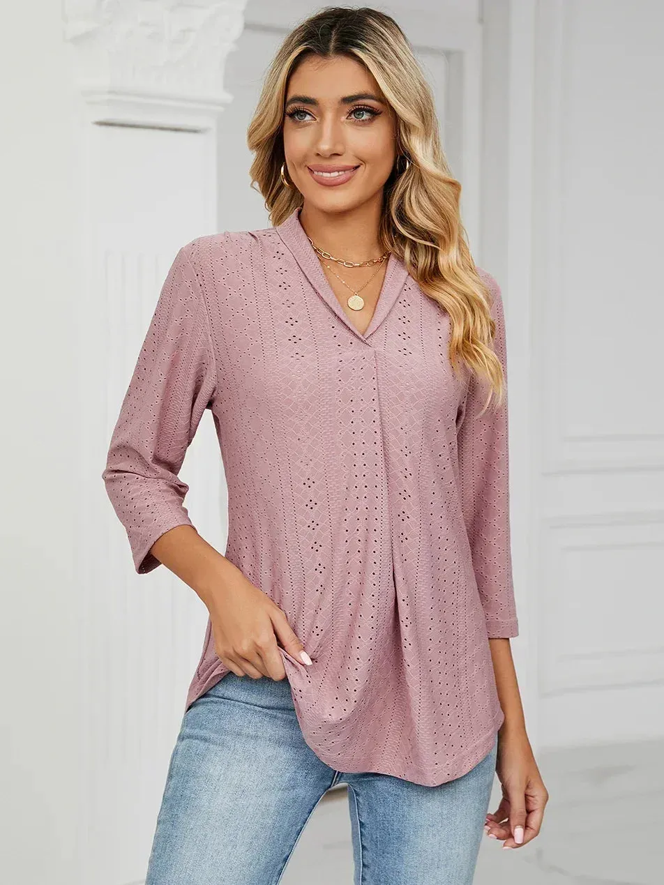 Fashion Woman Blouse Shirts For Women Clothes  Half Sleeve V Neck  Female Tops White PInk Purple Women's Autumn Clothing