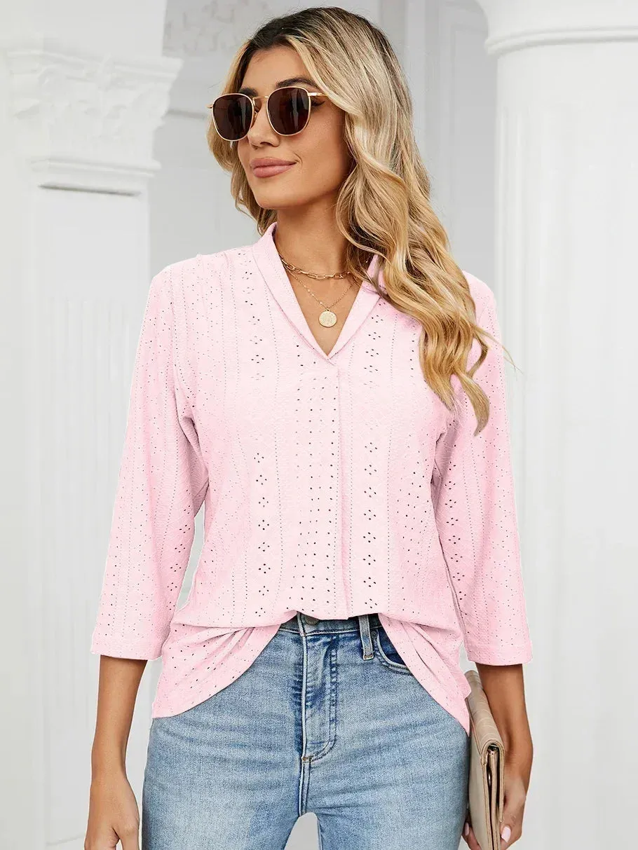 Fashion Woman Blouse Shirts For Women Clothes  Half Sleeve V Neck  Female Tops White PInk Purple Women's Autumn Clothing