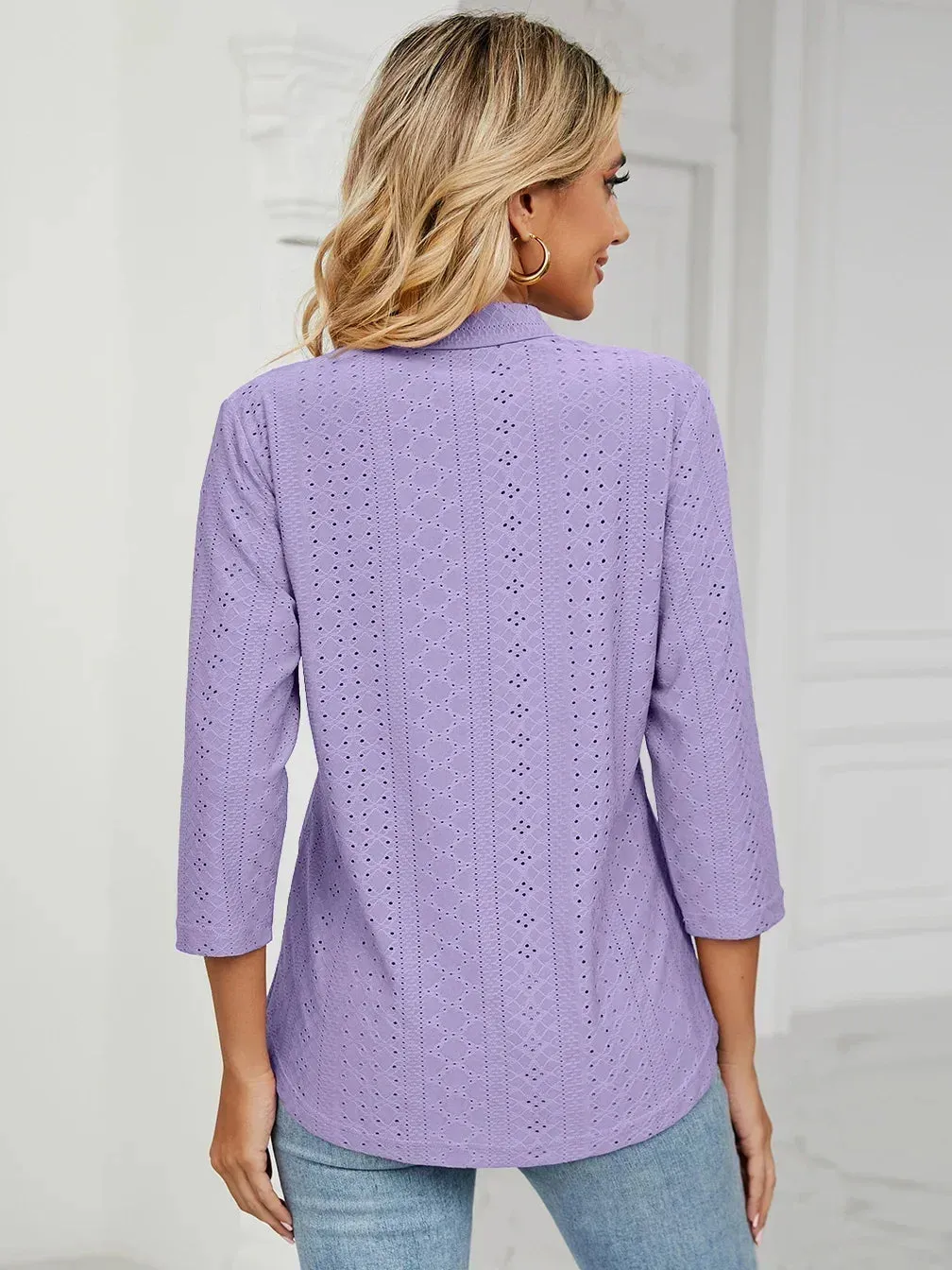 Fashion Woman Blouse Shirts For Women Clothes  Half Sleeve V Neck  Female Tops White PInk Purple Women's Autumn Clothing