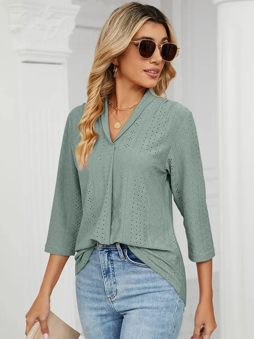 Fashion Woman Blouse Shirts For Women Clothes  Half Sleeve V Neck  Female Tops White PInk Purple Women's Autumn Clothing