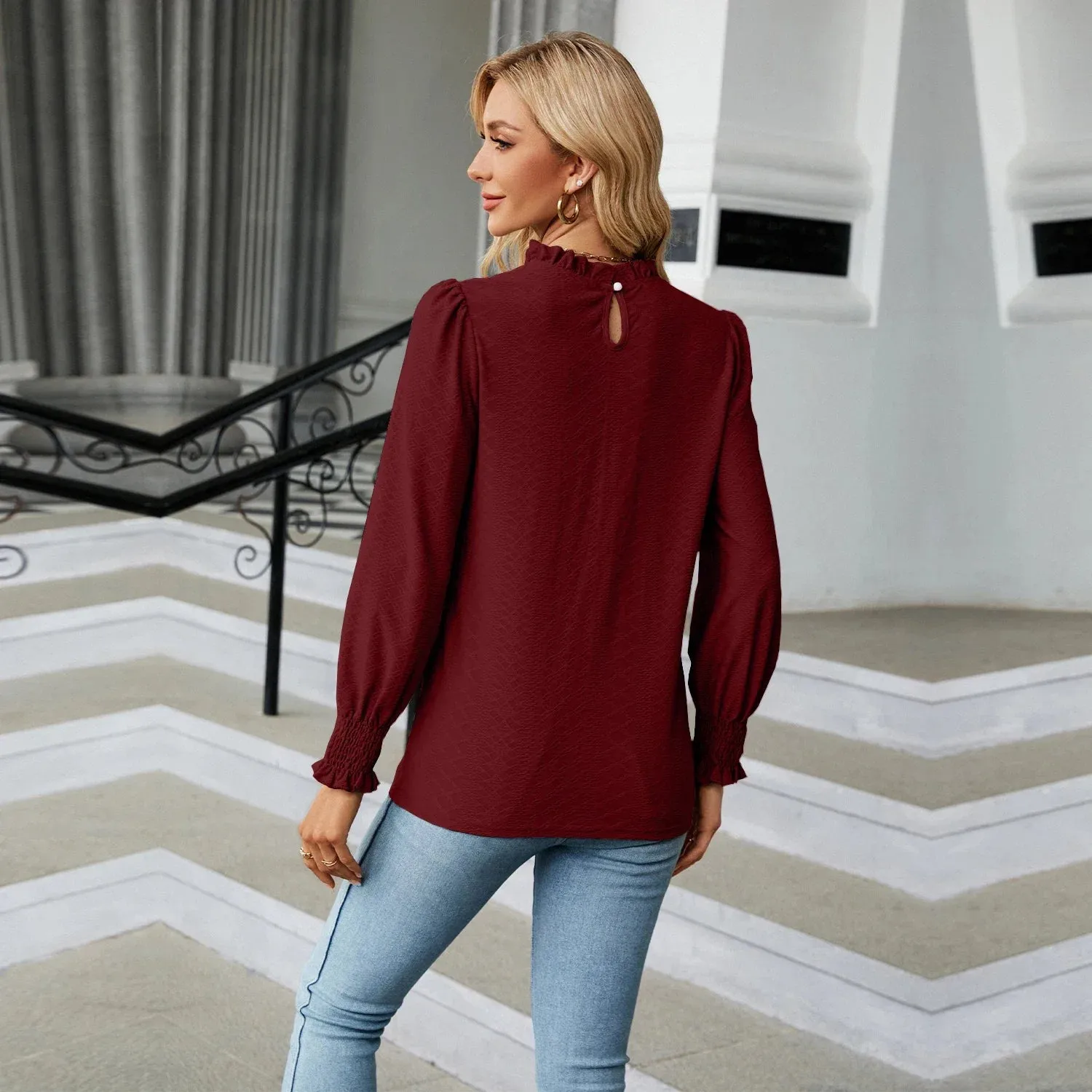 Fashion Woman Blouse Shirts for Women Stylish Long Sleeve Shirring Tops Black Red Pink White Women's Spring Autumn Clothing