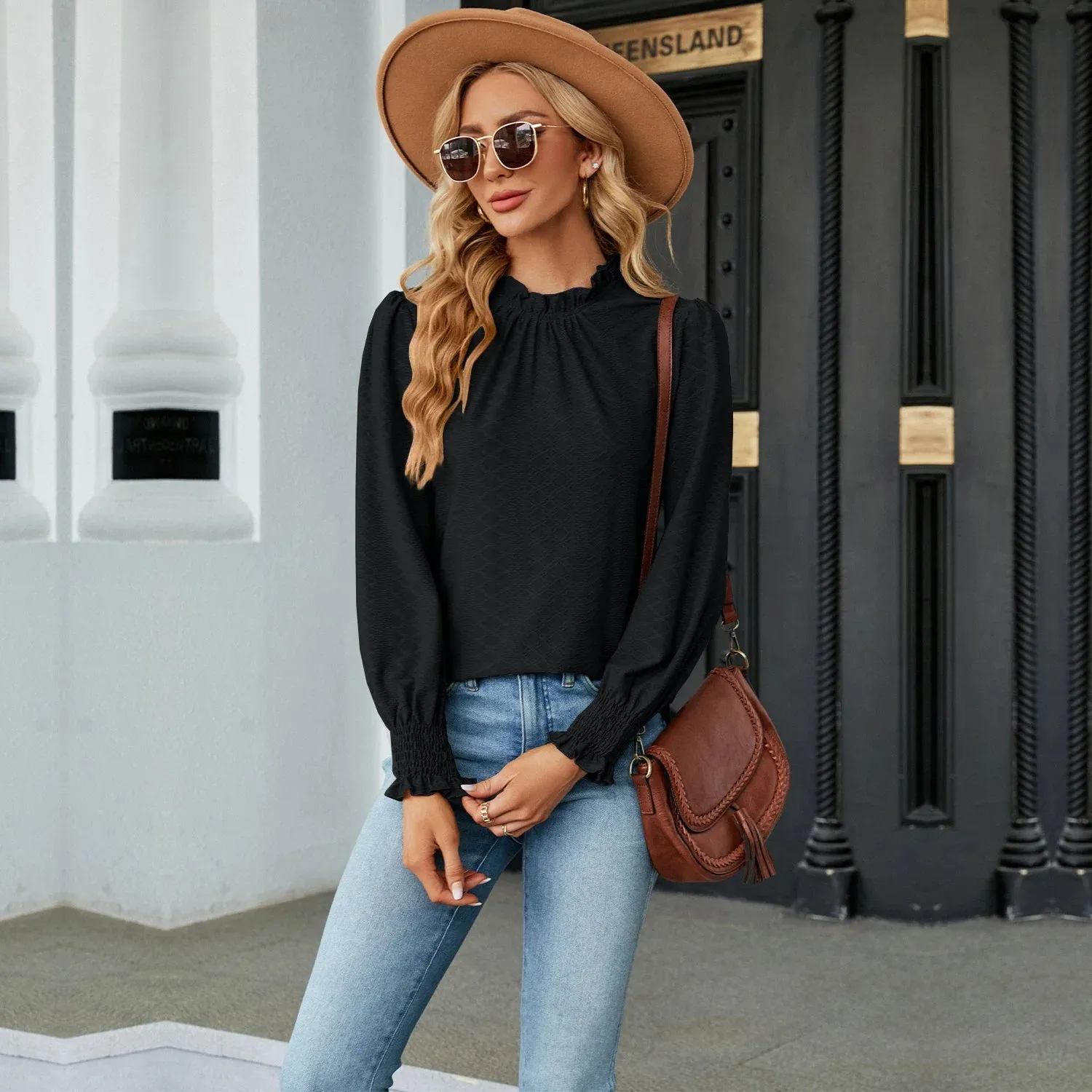Fashion Woman Blouse Shirts for Women Stylish Long Sleeve Shirring Tops Black Red Pink White Women's Spring Autumn Clothing
