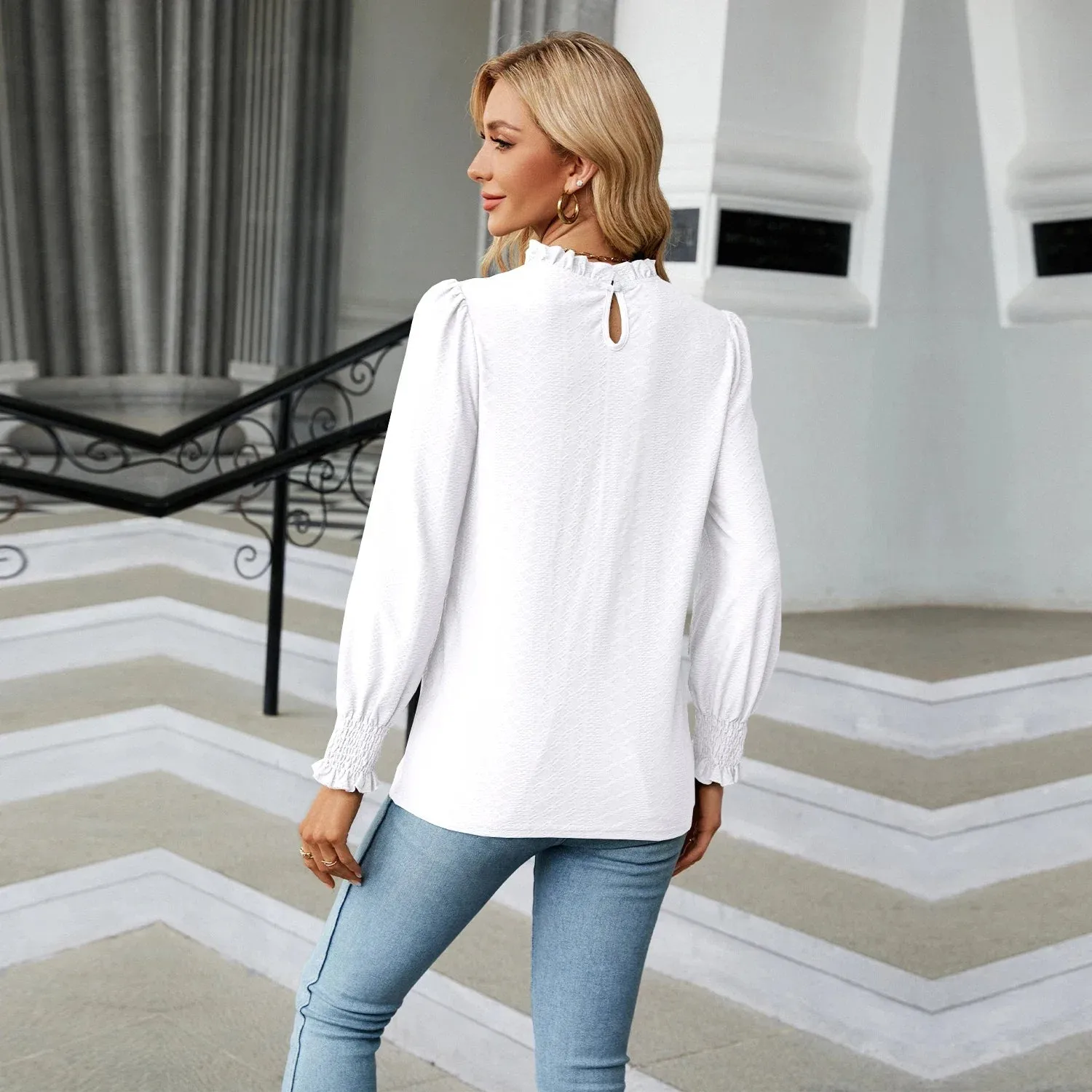 Fashion Woman Blouse Shirts for Women Stylish Long Sleeve Shirring Tops Black Red Pink White Women's Spring Autumn Clothing