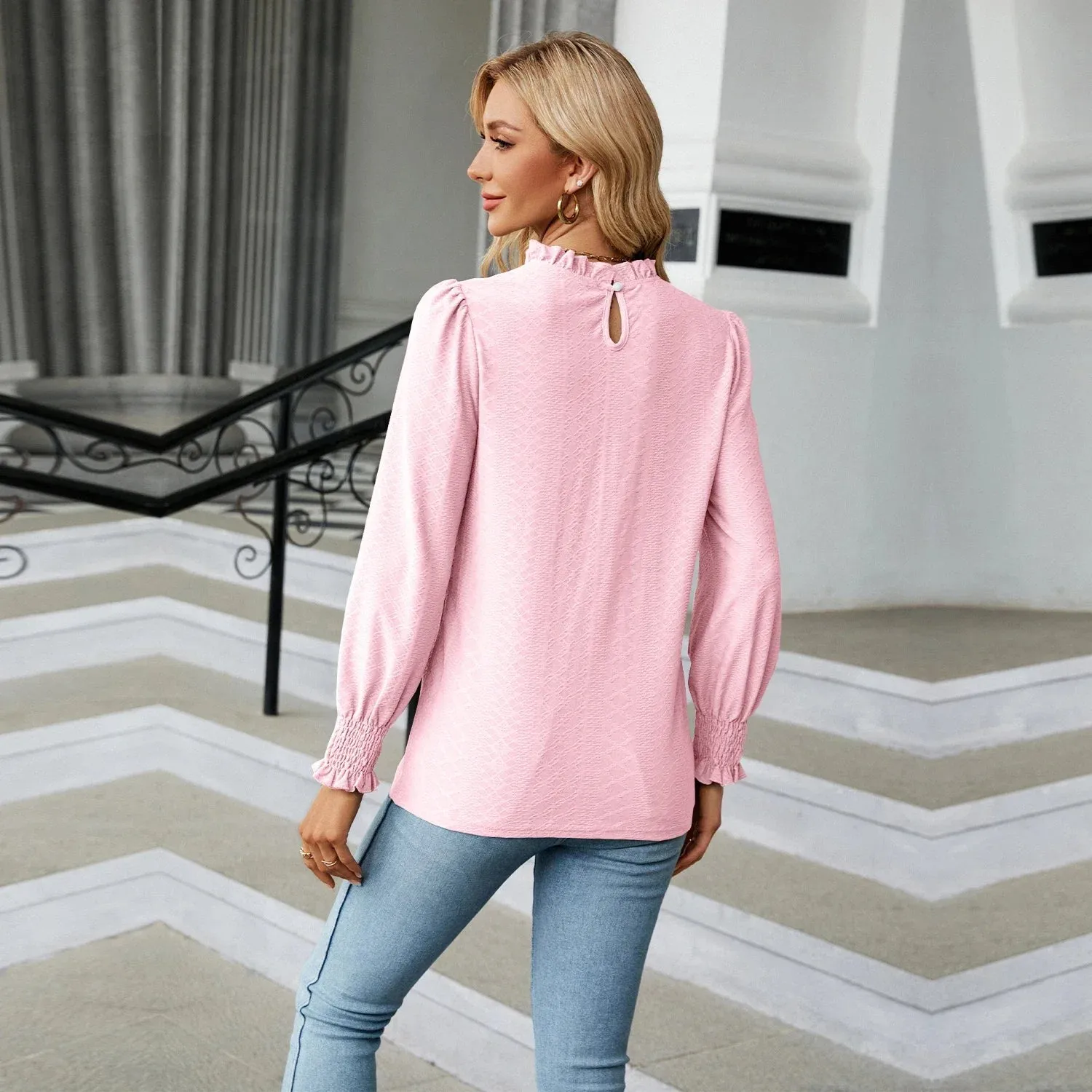 Fashion Woman Blouse Shirts for Women Stylish Long Sleeve Shirring Tops Black Red Pink White Women's Spring Autumn Clothing