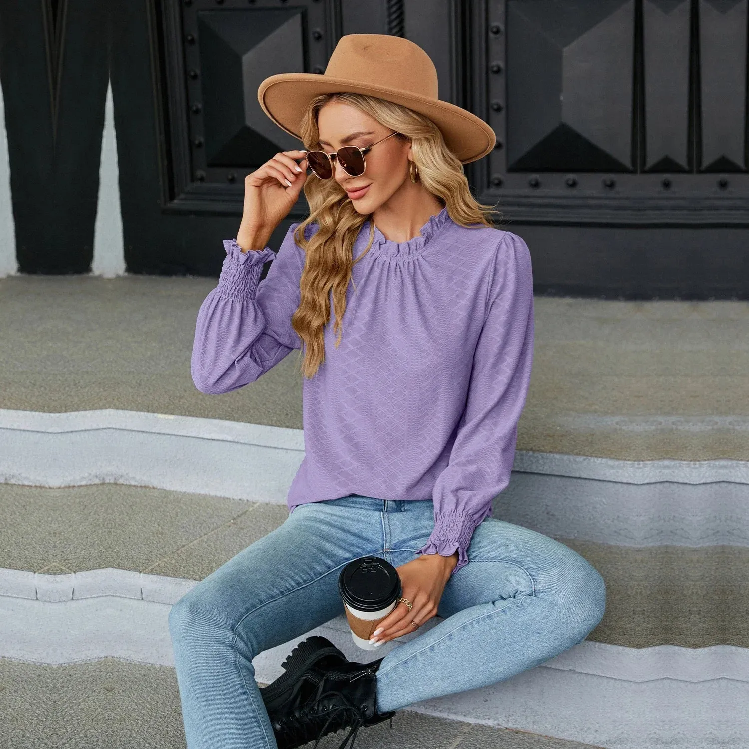Fashion Woman Blouse Shirts for Women Stylish Long Sleeve Shirring Tops Black Red Pink White Women's Spring Autumn Clothing