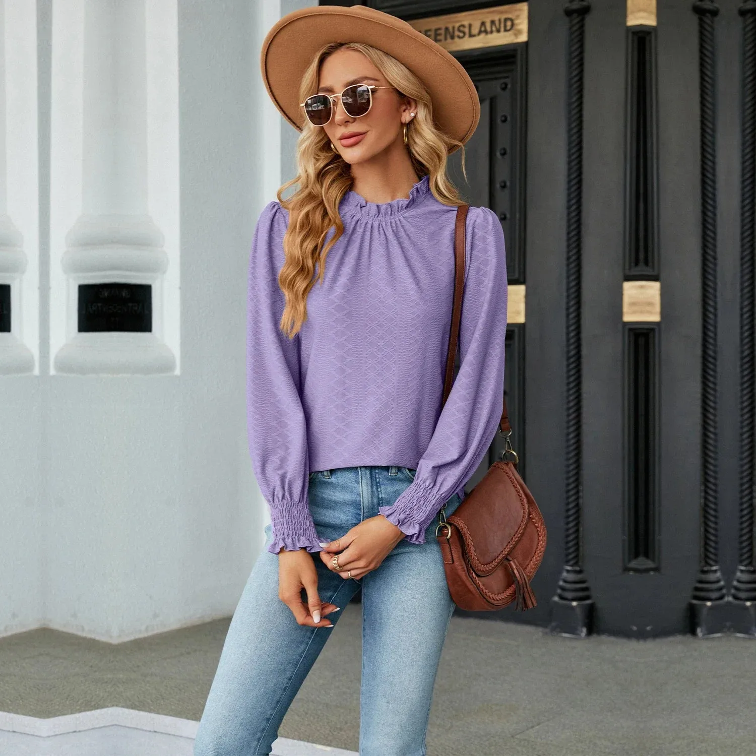 Fashion Woman Blouse Shirts for Women Stylish Long Sleeve Shirring Tops Black Red Pink White Women's Spring Autumn Clothing
