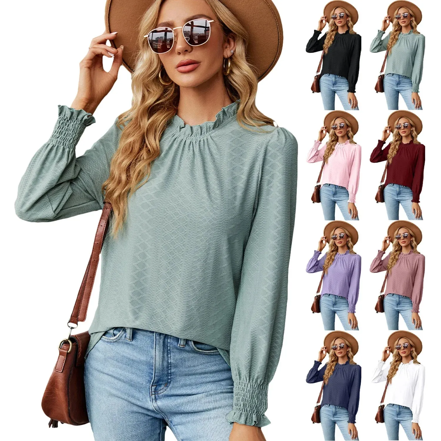 Fashion Woman Blouse Shirts for Women Stylish Long Sleeve Shirring Tops Black Red Pink White Women's Spring Autumn Clothing