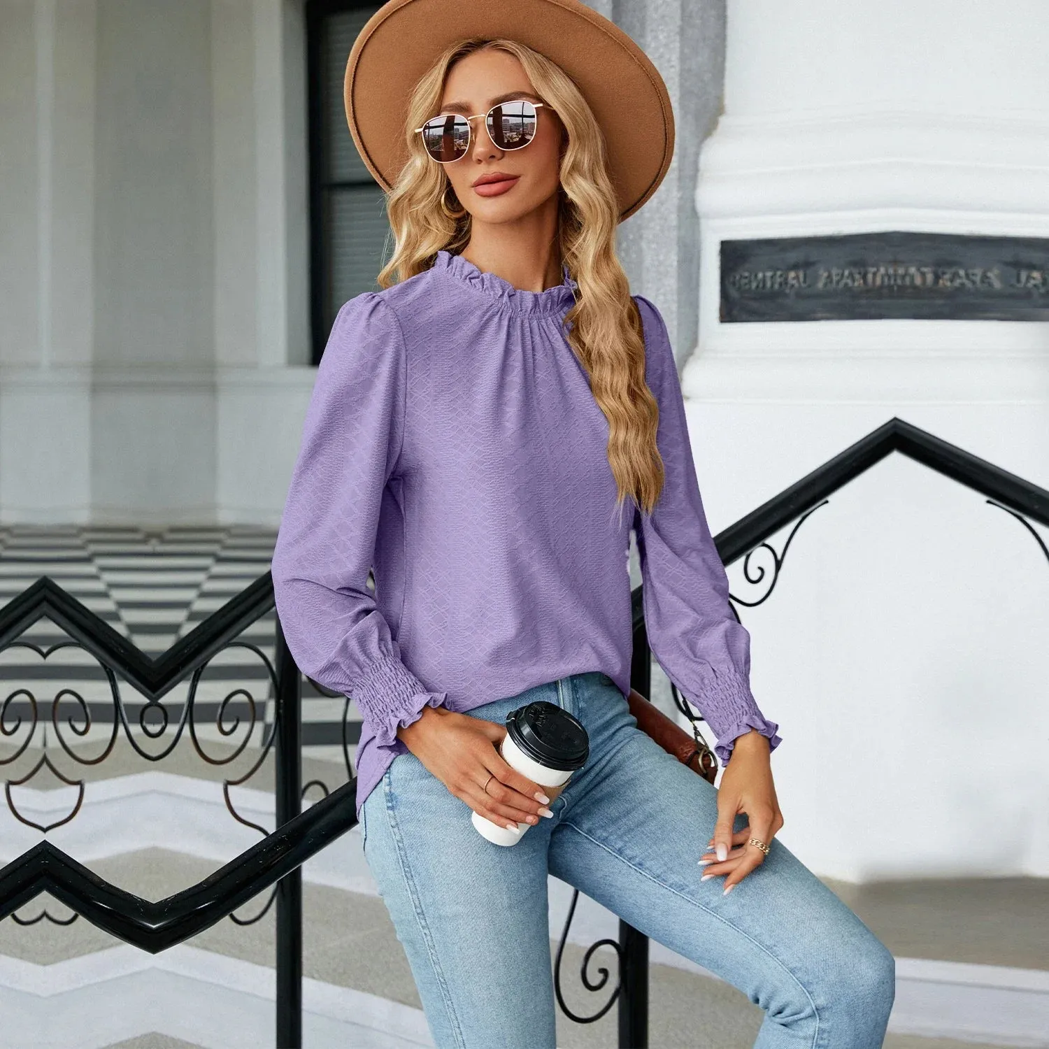 Fashion Woman Blouse Shirts for Women Stylish Long Sleeve Shirring Tops Black Red Pink White Women's Spring Autumn Clothing