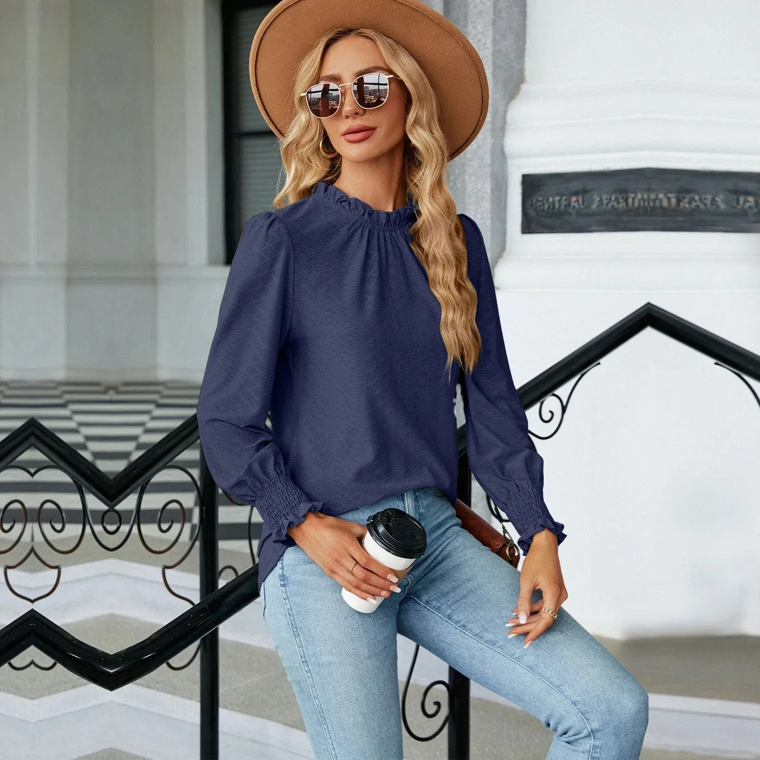 Fashion Woman Blouse Shirts for Women Stylish Long Sleeve Shirring Tops Black Red Pink White Women's Spring Autumn Clothing