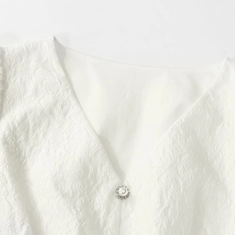 Fitted Waist & V-Neck Jacquard Dress