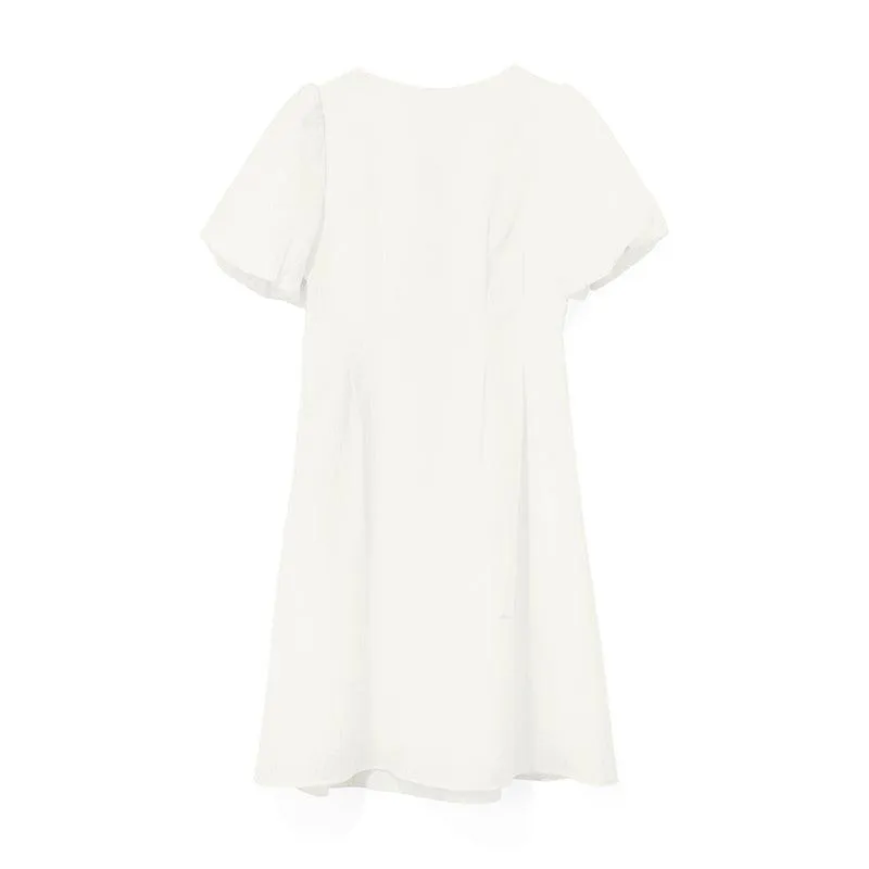 Fitted Waist & V-Neck Jacquard Dress
