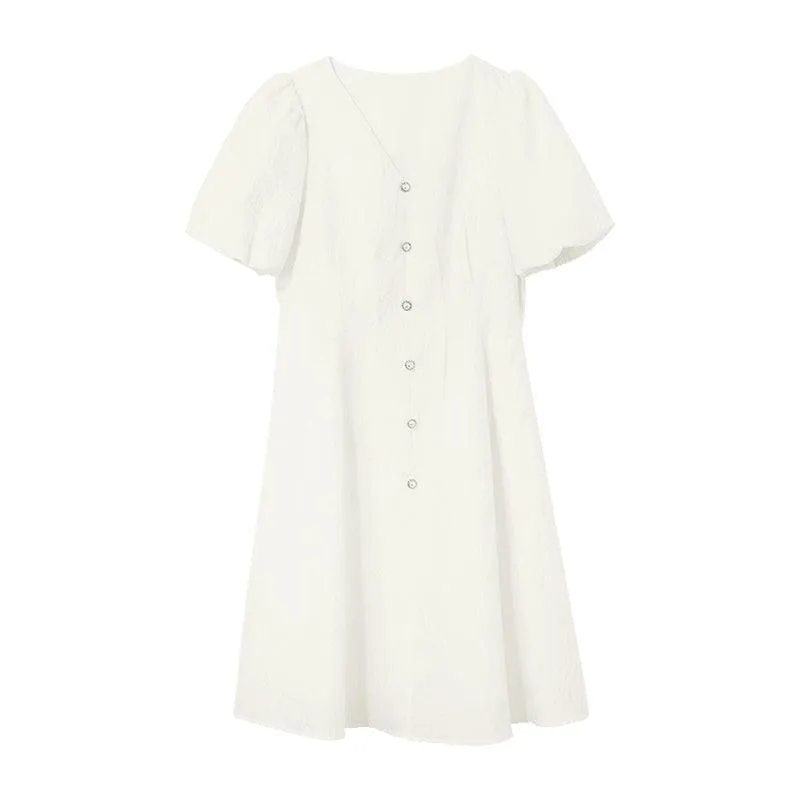 Fitted Waist & V-Neck Jacquard Dress