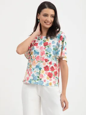 Floral Print Bell Sleeves Top - Multicolour