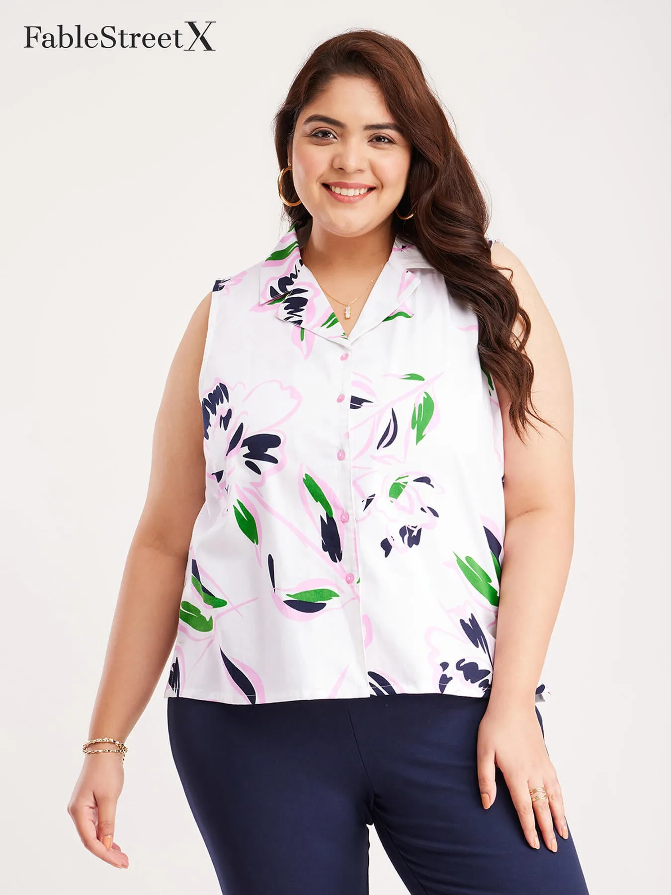 Floral Print Sleeveless Top - White
