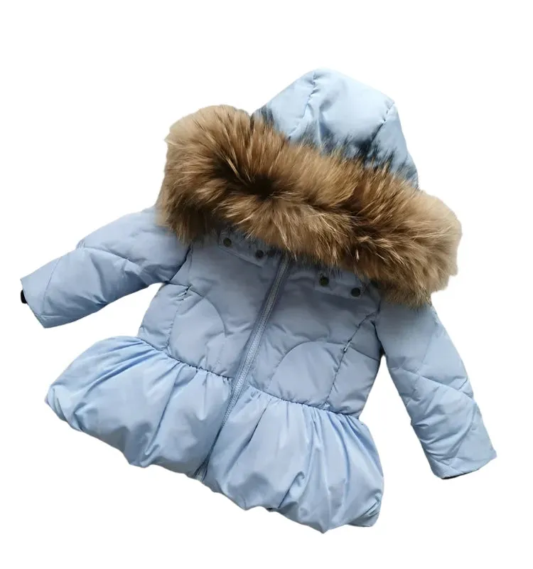 Girls Duck Down Real Fur Parker Jacket Sky Blue