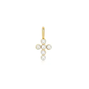 Gold Gold Shell Pearl Cross Charm