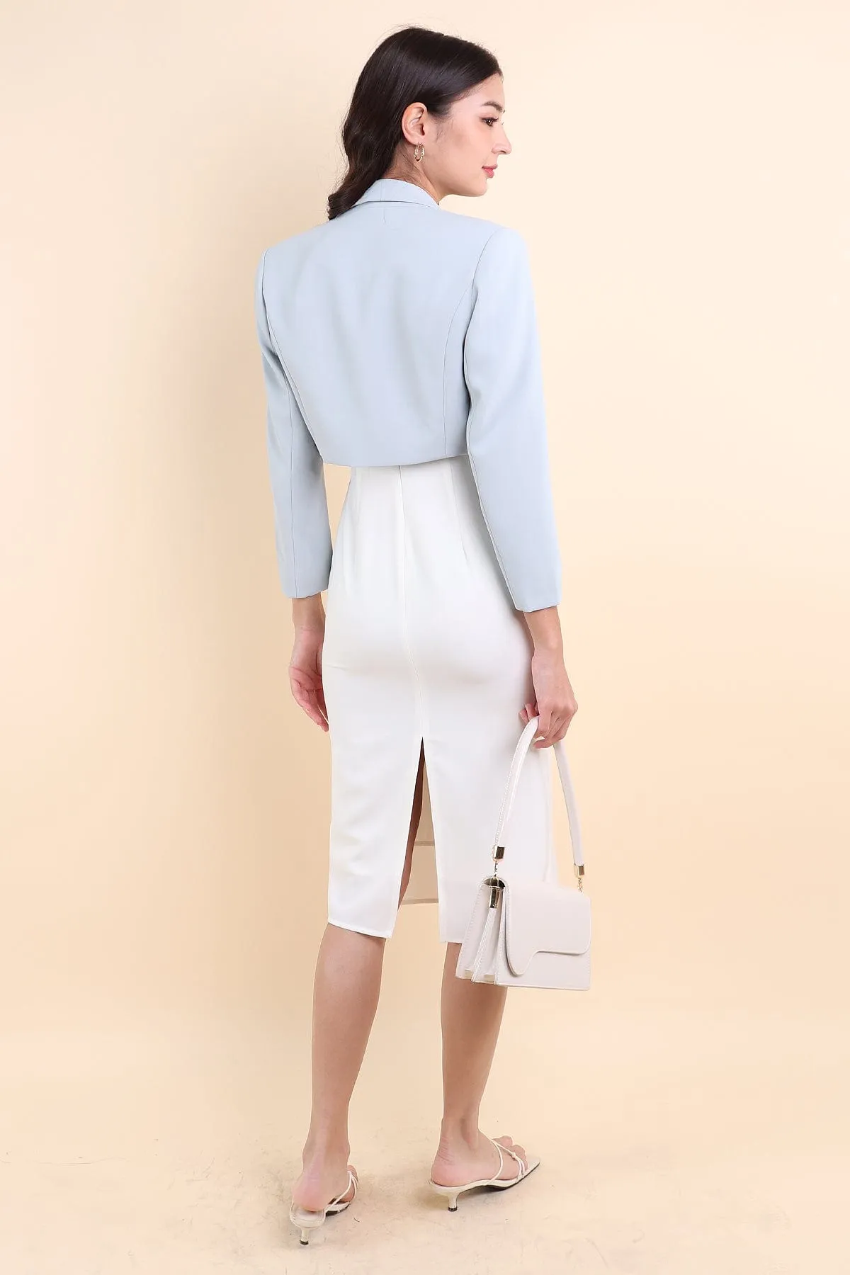 GWEN CROP BLAZER IN ICY BLUE