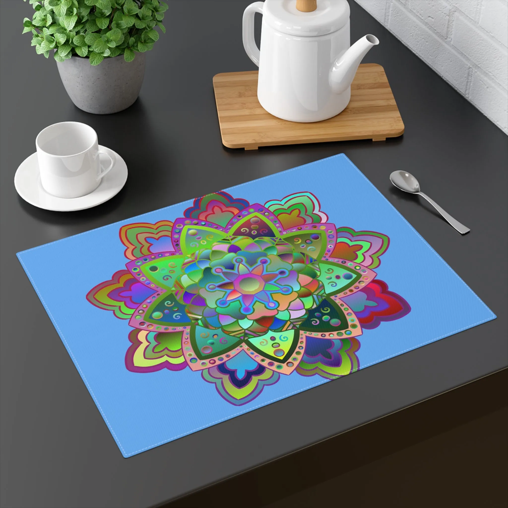 Hand-Drawn Mandala Placemat - Light Blue, 1pc
