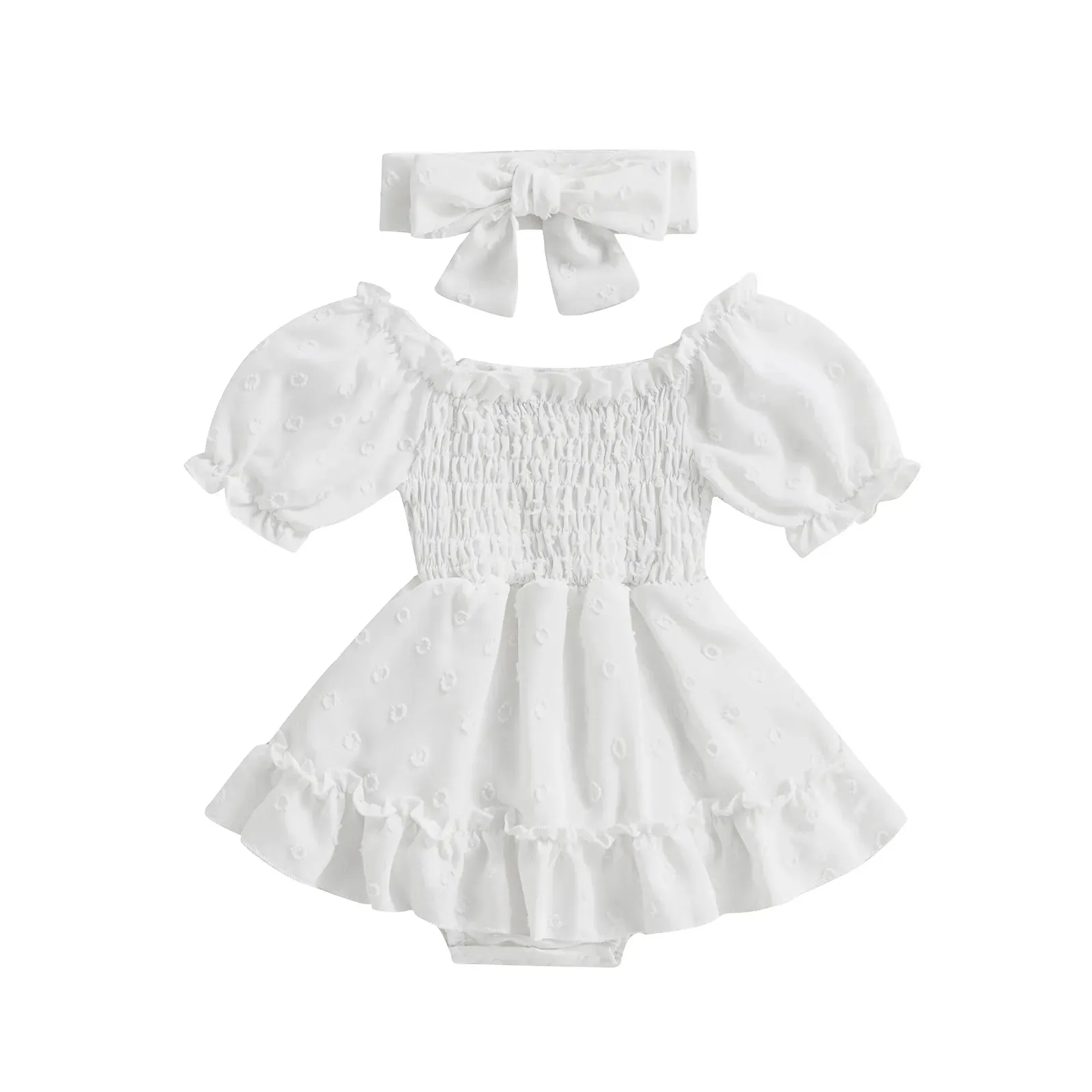 Handmade 3-24M Newborn Infant Baby Girl Romper Ruffle Puff Sleeve, Jumpsuit Playsuit  Headband Summer Outfits, Reborn Romper Set