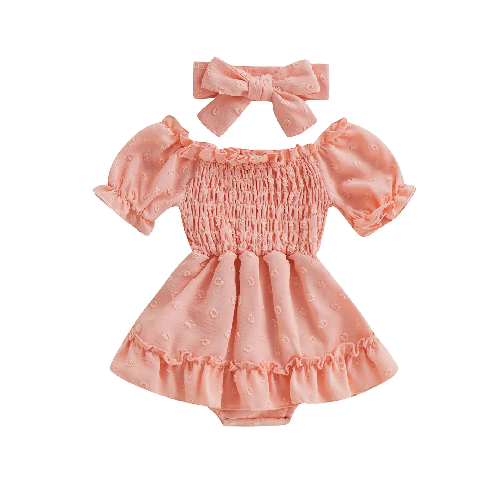 Handmade 3-24M Newborn Infant Baby Girl Romper Ruffle Puff Sleeve, Jumpsuit Playsuit  Headband Summer Outfits, Reborn Romper Set