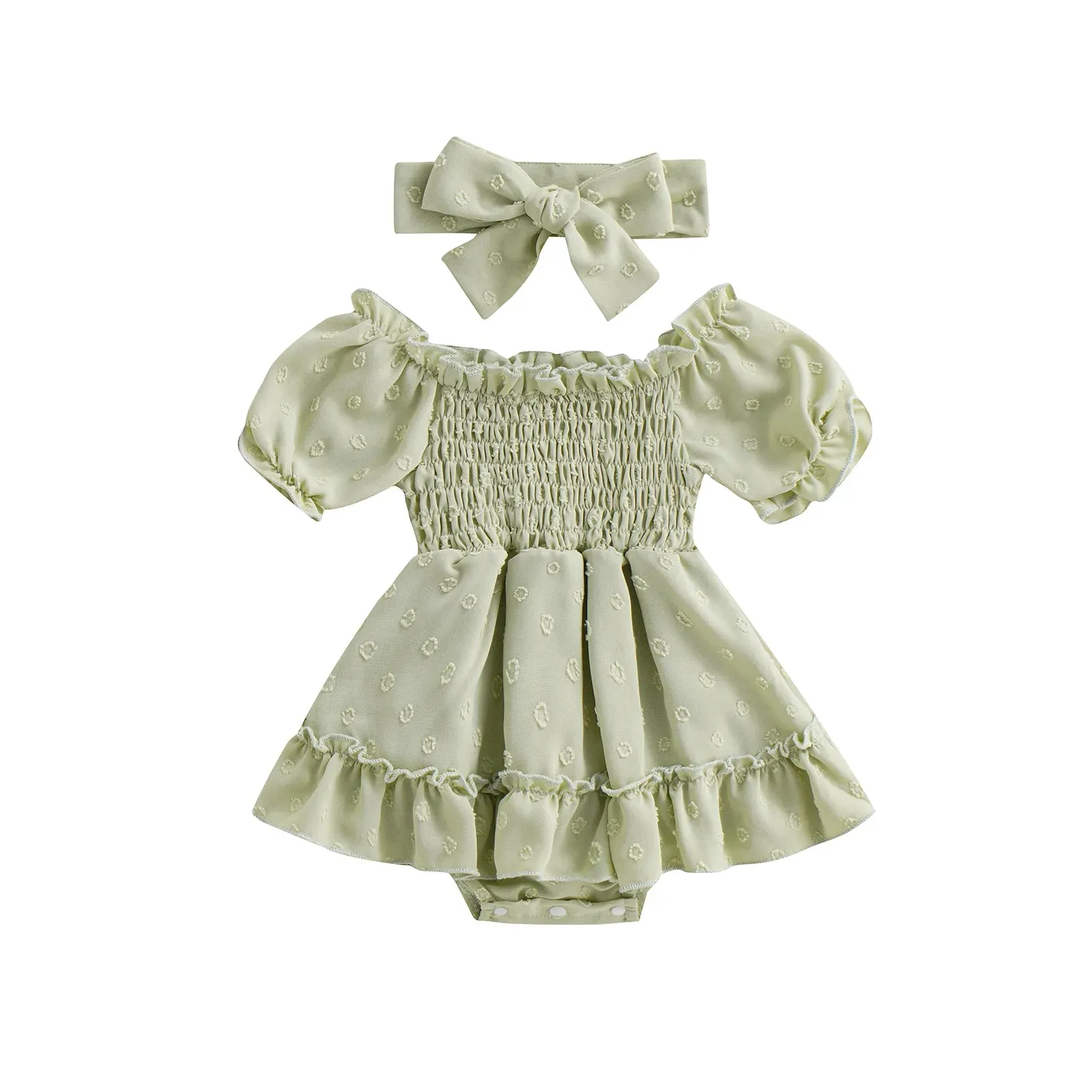 Handmade 3-24M Newborn Infant Baby Girl Romper Ruffle Puff Sleeve, Jumpsuit Playsuit  Headband Summer Outfits, Reborn Romper Set