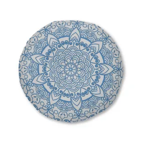 Handmade Mandala Art Steel Blue Tufted Round Floor Cushion