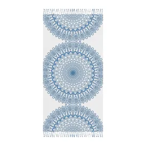 Handmade Mandala Beach Cloth - Steel Blue - Fine Art Hand-Drawn