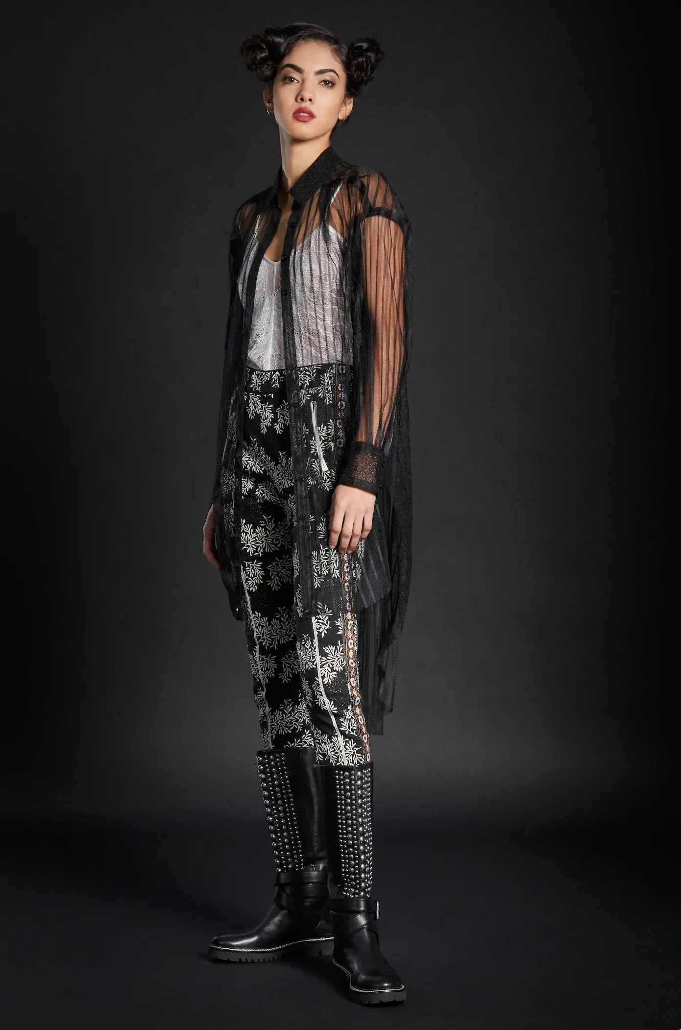 In Earnest By Byron Lars Sheer Striped Oversize Blouse