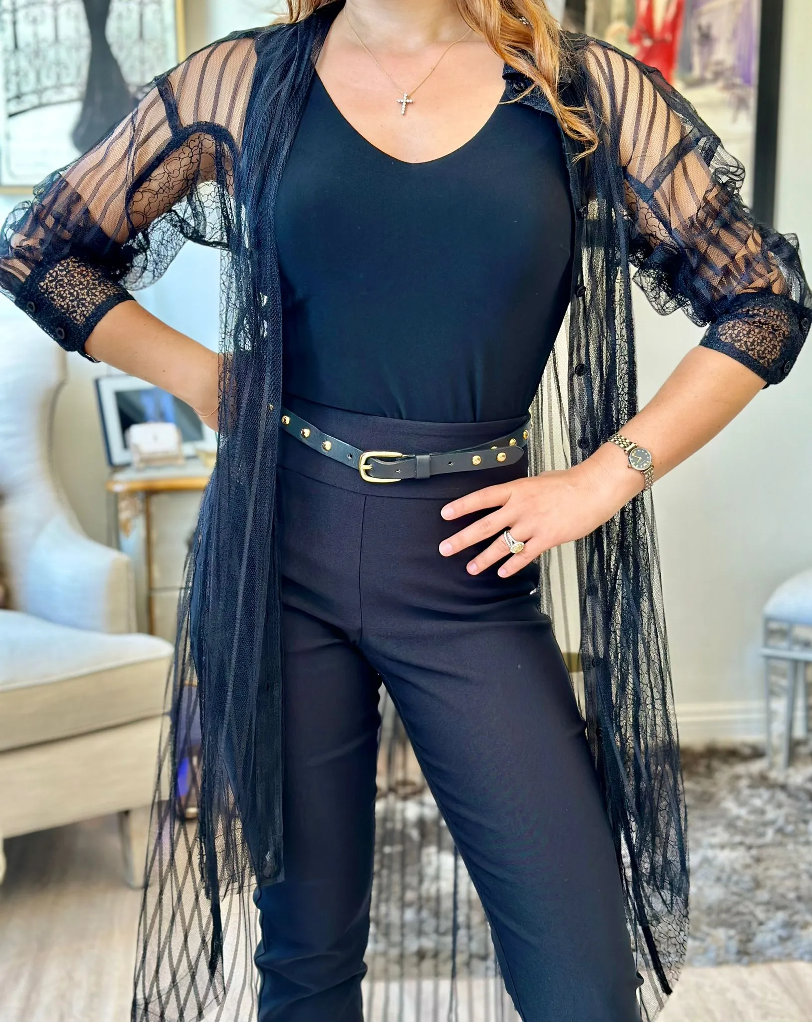 In Earnest By Byron Lars Sheer Striped Oversize Blouse