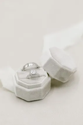 Ivory Velvet Round Octagon Ring Box