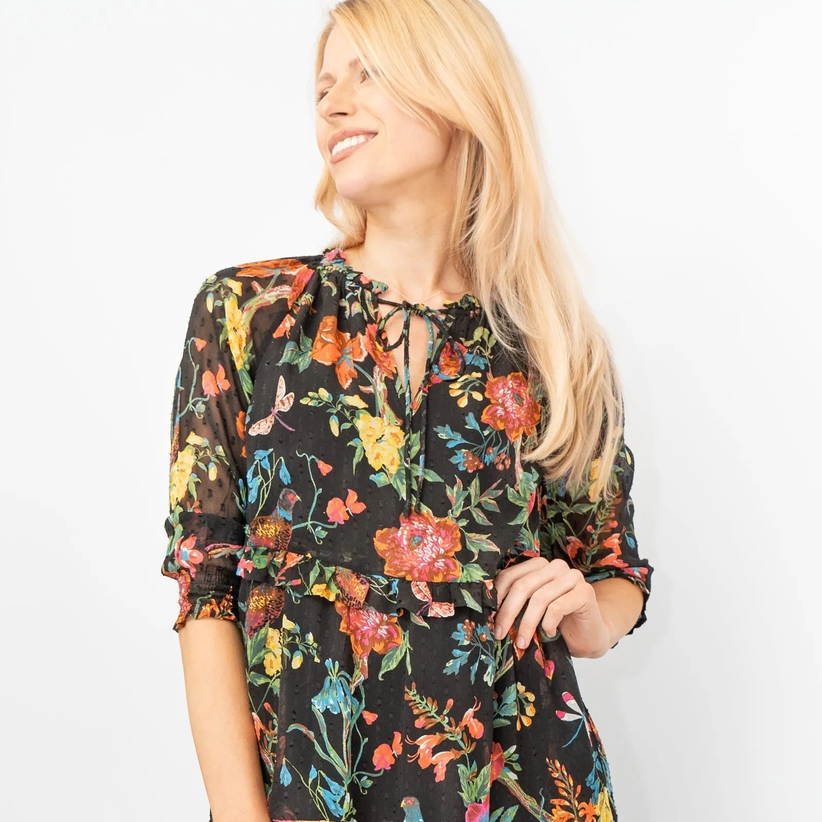 Joules Black Floral Brooke Midi Dress
