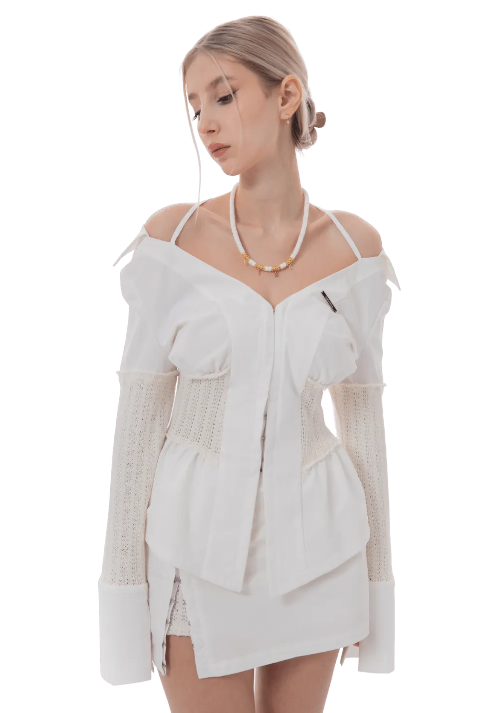 Knitted Paneled V-Neck Shirt