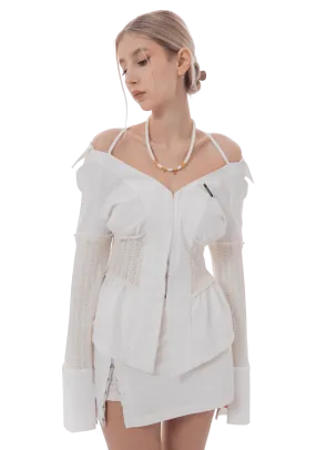 Knitted Paneled V-Neck Shirt