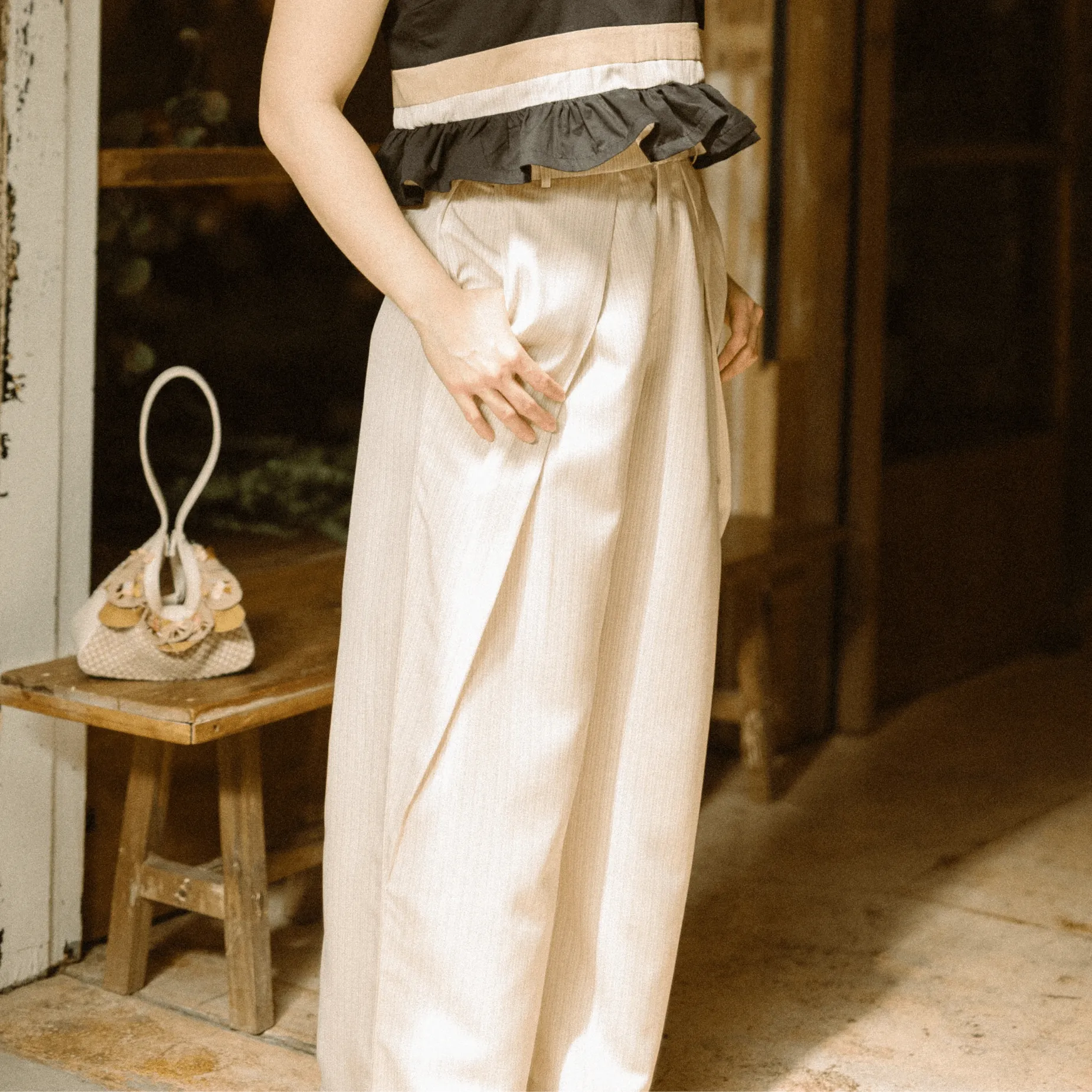 Lakbay Pants Beige Pinstripes