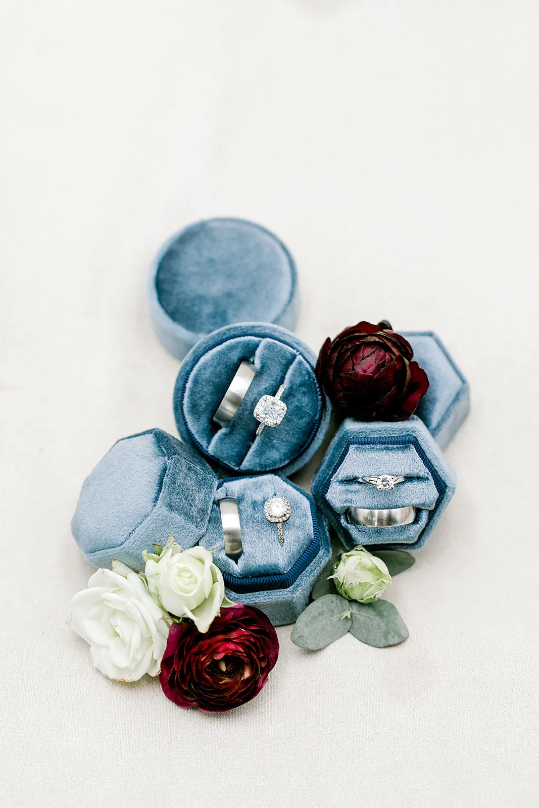 Marine French Blue Velvet Hexagon Ring Box
