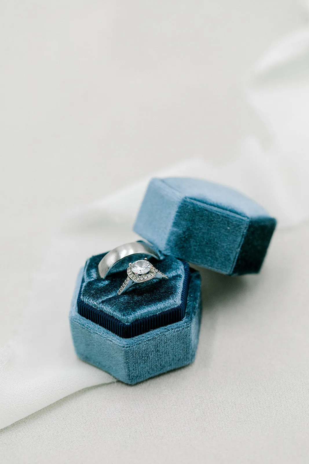 Marine French Blue Velvet Hexagon Ring Box