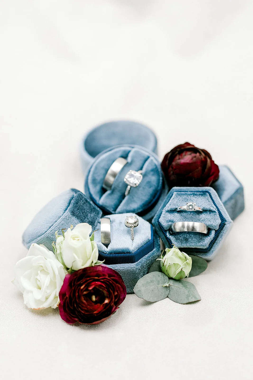 Marine French Blue Velvet Hexagon Ring Box