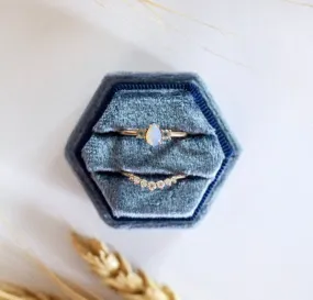 Marine French Blue Velvet Hexagon Ring Box